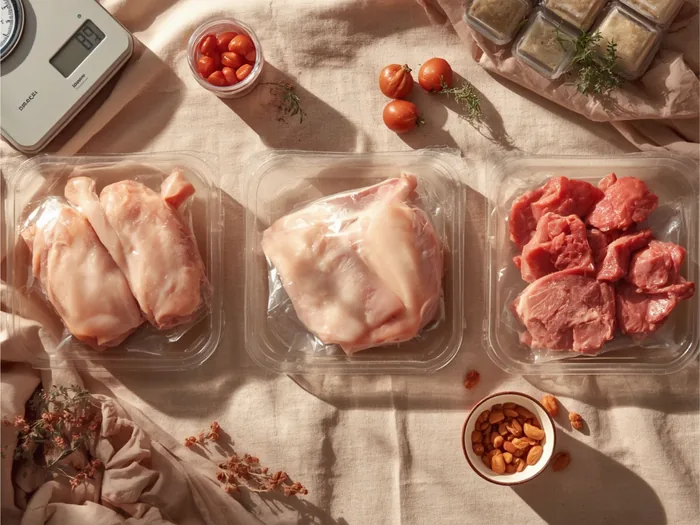 Barquettes de viande du supermarché pour la ration crue d'un chien